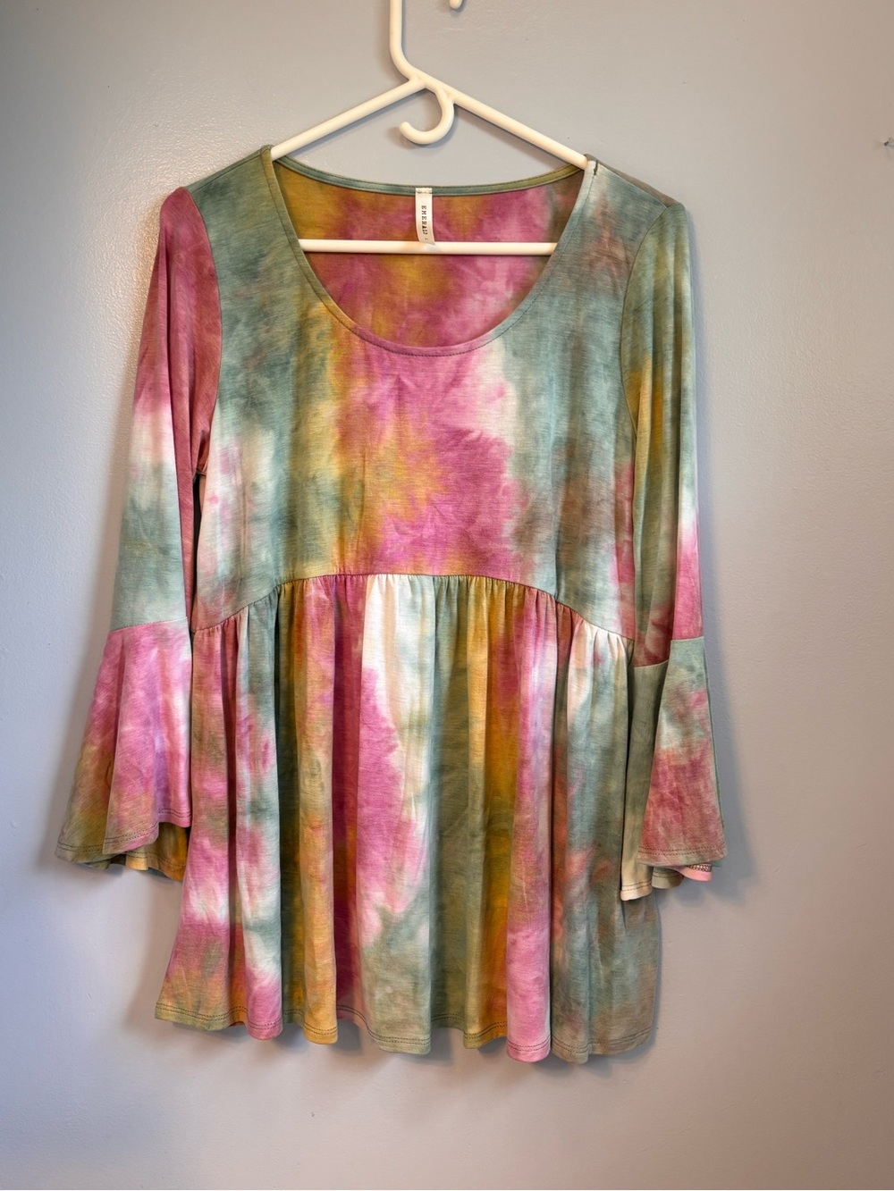 Emerald Collection tie-dye babydoll tunic top Sz L. NWT